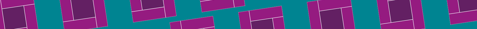 A thin dark green vertical banner with a purple cubes scattered across.