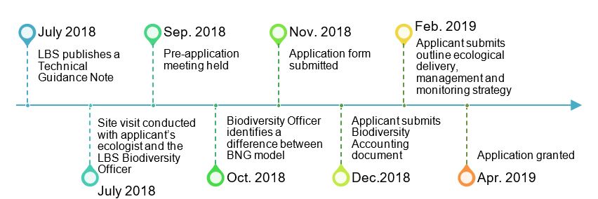 Image showing a timeline of LBS's large site BNG example 