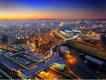 An aerial view of Wolverhampton city at night