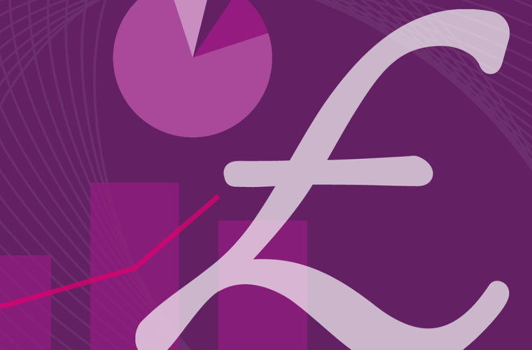 A purple image with charts and the pound sign