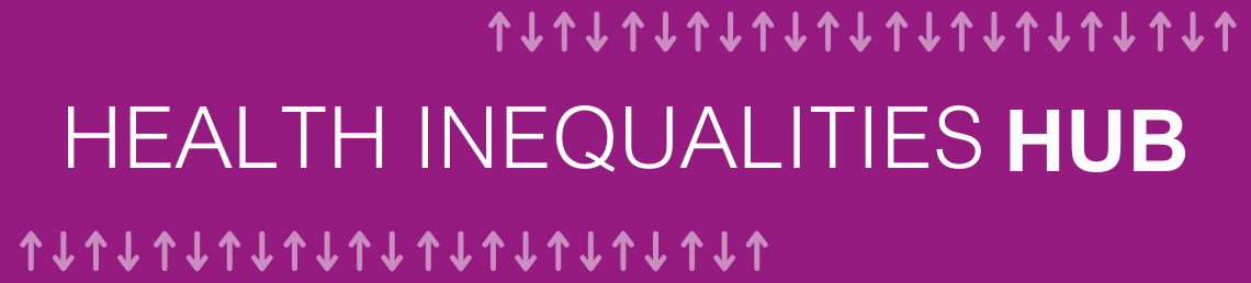 A dark purple long banner with text in white which reads Health inequalites hub