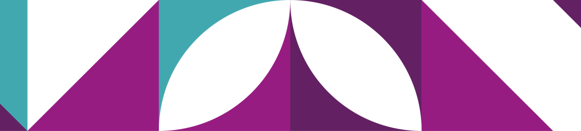 A purple and teal multi-shaped banner