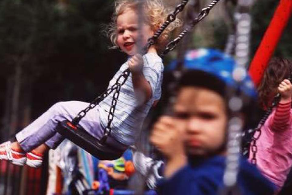 Two toddlers on a swing